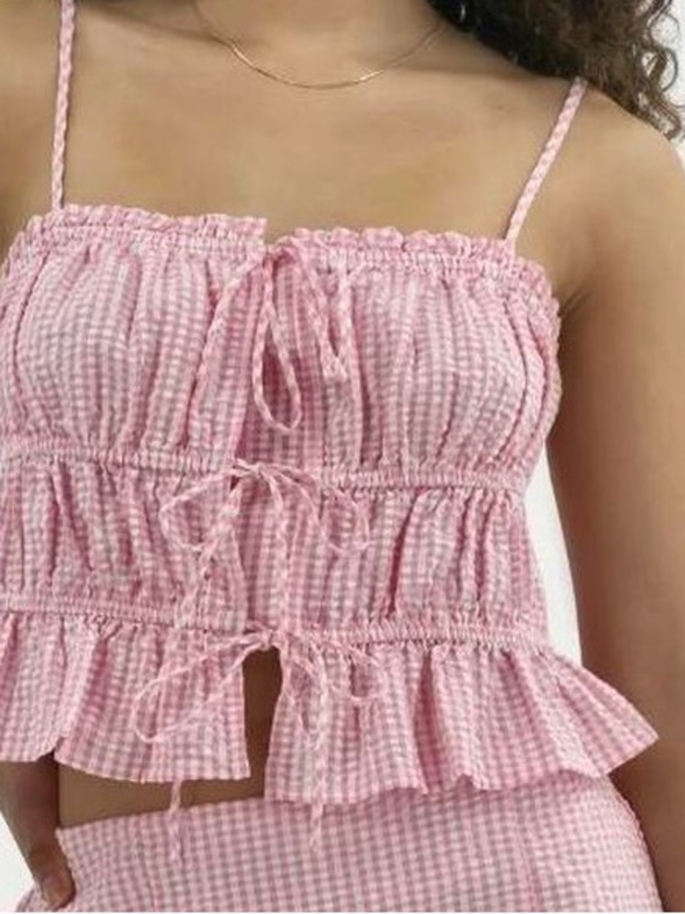 No Boundaries Pink Gingham Ruffle Smocked Cami